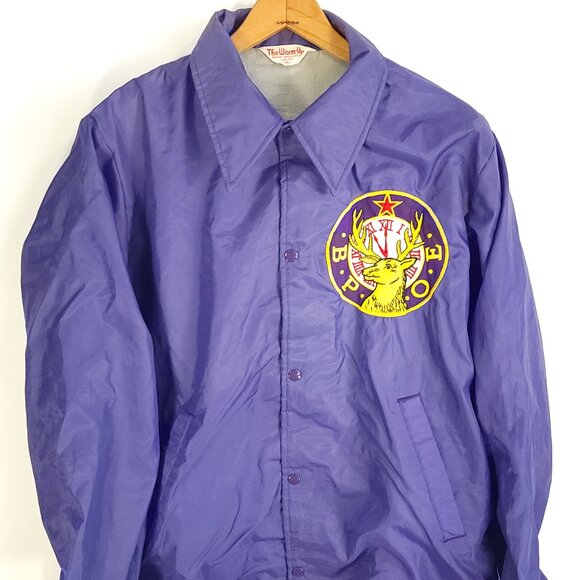 Warm Up Other - Vtg Warm Up Satin Jacket Men's XL Purple Peekskill Elks Snap Front Distressed